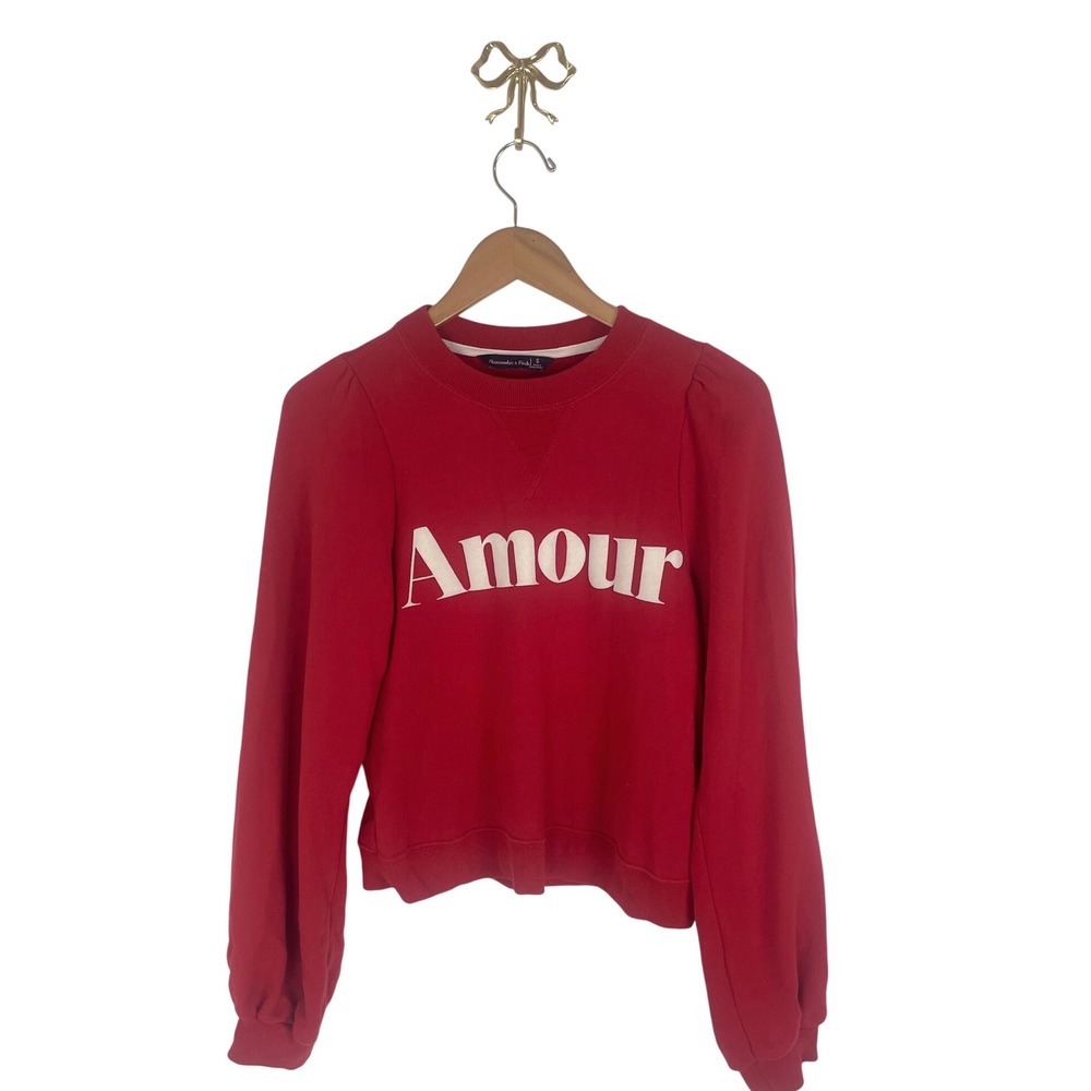 Abercrombie & Fitch Red Amour Puff Sleeve Sweatshirt Womens Small Graphic